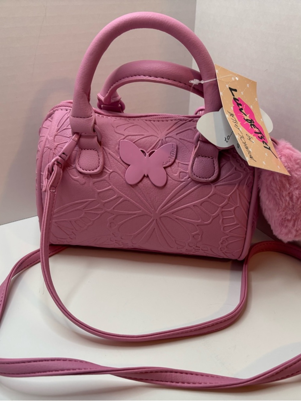 Luv Betsey Johnson Pink Butterfly-Embossed Mini barrel crossbody